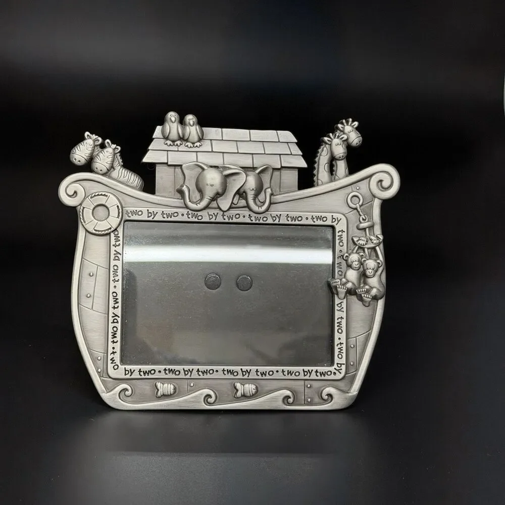 Pewter Baby Photo Frame ~ Noah's Ark Two By Two Malden Int. Holds 3.5 x 5 Photo